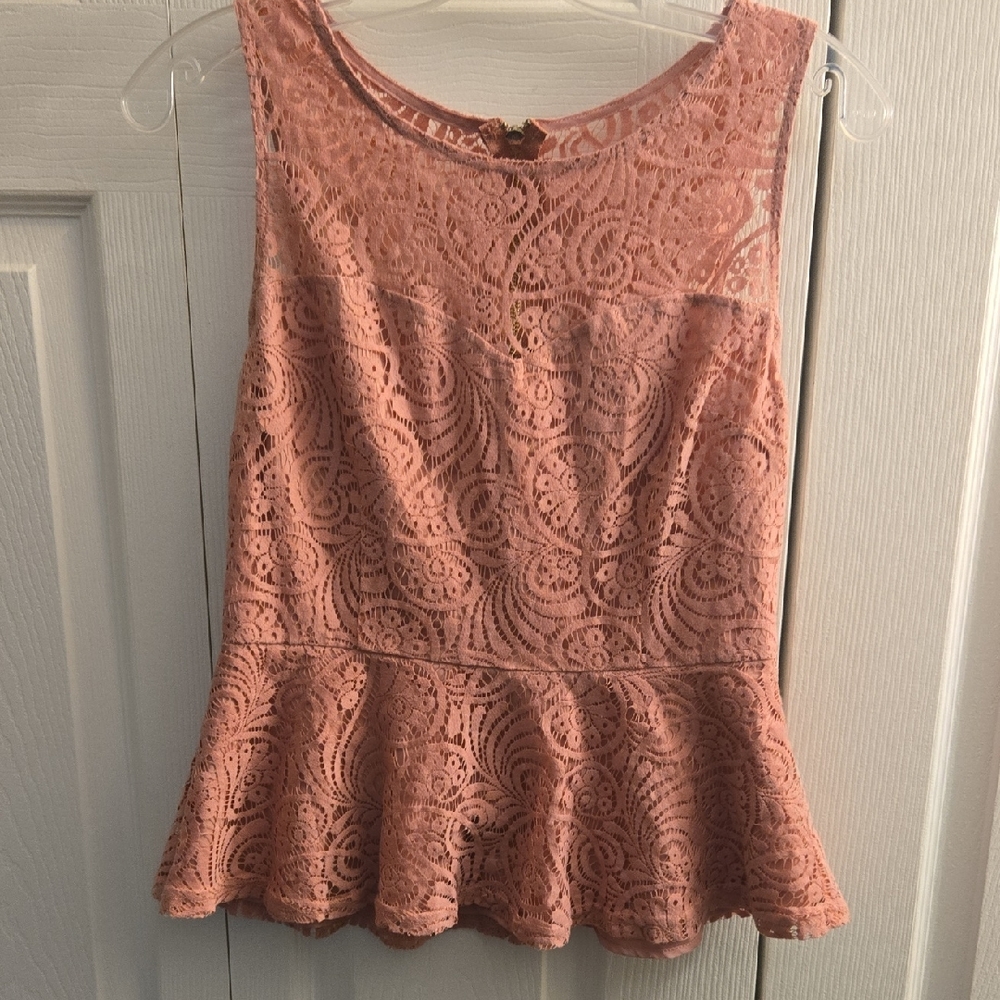 Forever 21 Pink Lace Peplum Top
